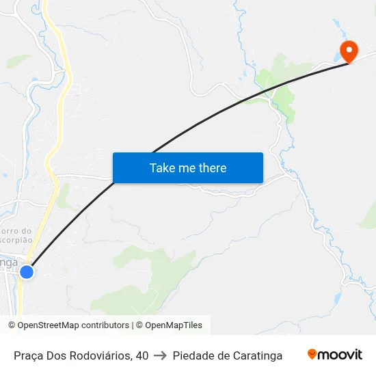 Praça Dos Rodoviários, 40 to Piedade de Caratinga map