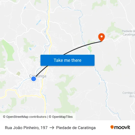 Rua João Pinheiro, 197 to Piedade de Caratinga map