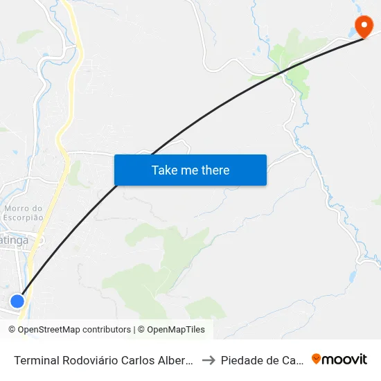 Terminal Rodoviário Carlos Alberto De Mattos to Piedade de Caratinga map