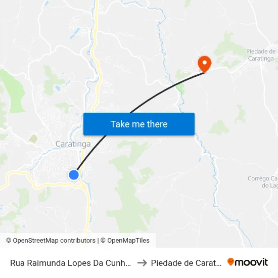 Rua Raimunda Lopes Da Cunha, 156 to Piedade de Caratinga map