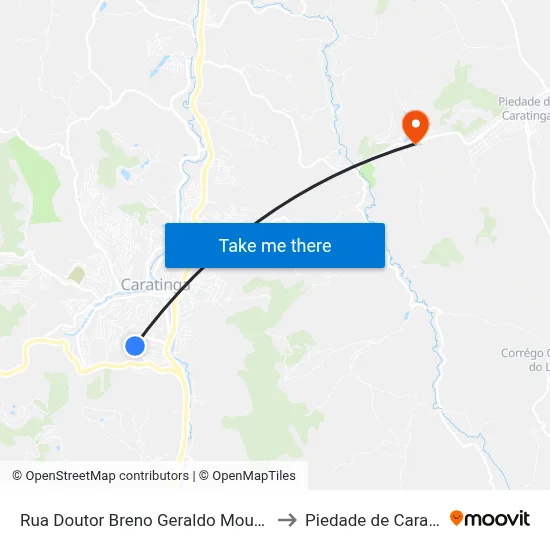 Rua Doutor Breno Geraldo Mourão, 370 to Piedade de Caratinga map