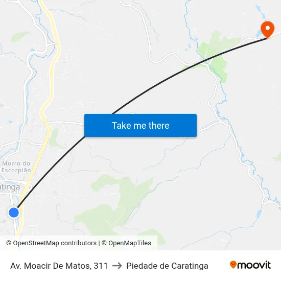 Av. Moacir De Matos, 311 to Piedade de Caratinga map