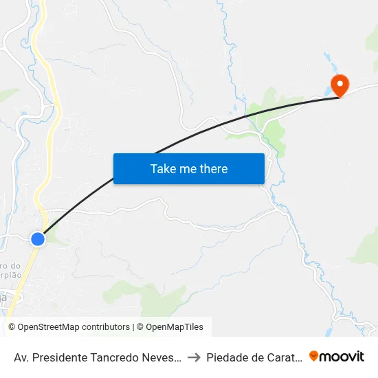 Av. Presidente Tancredo Neves, 1055 to Piedade de Caratinga map