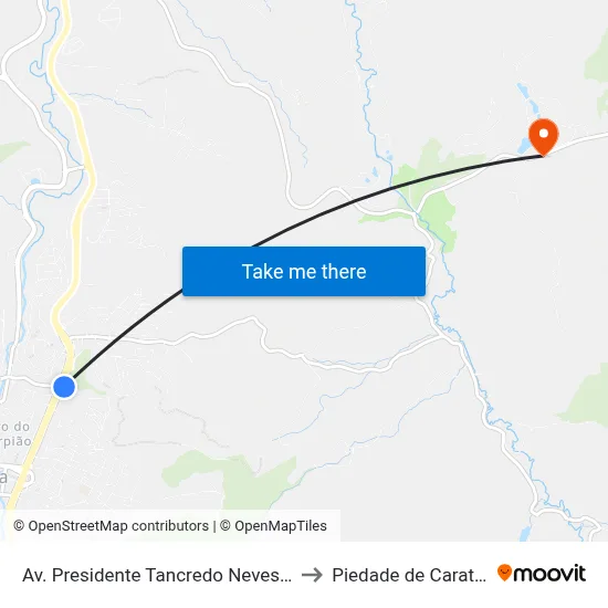Av. Presidente Tancredo Neves, 1056 to Piedade de Caratinga map