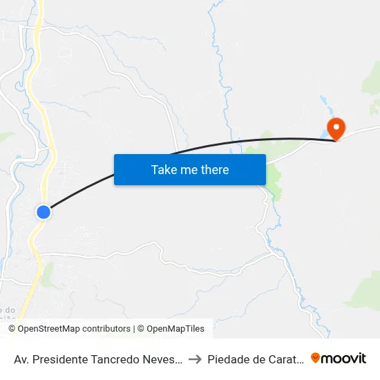 Av. Presidente Tancredo Neves, 2115 to Piedade de Caratinga map