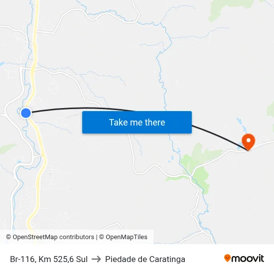Br-116, Km 525,6 Sul to Piedade de Caratinga map