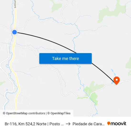 Br-116, Km 524,2 Norte | Posto Itaúna I to Piedade de Caratinga map