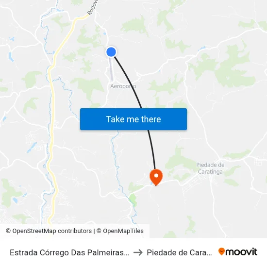 Estrada Córrego Das Palmeiras, Norte to Piedade de Caratinga map