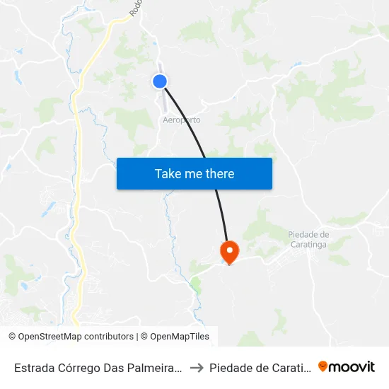Estrada Córrego Das Palmeiras, Sul to Piedade de Caratinga map