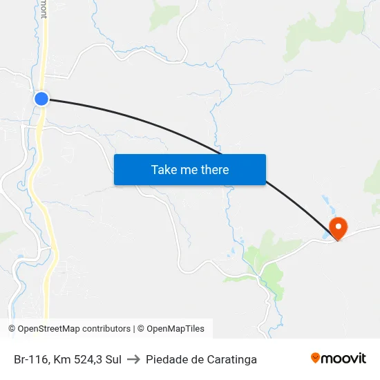 Br-116, Km 524,3 Sul to Piedade de Caratinga map