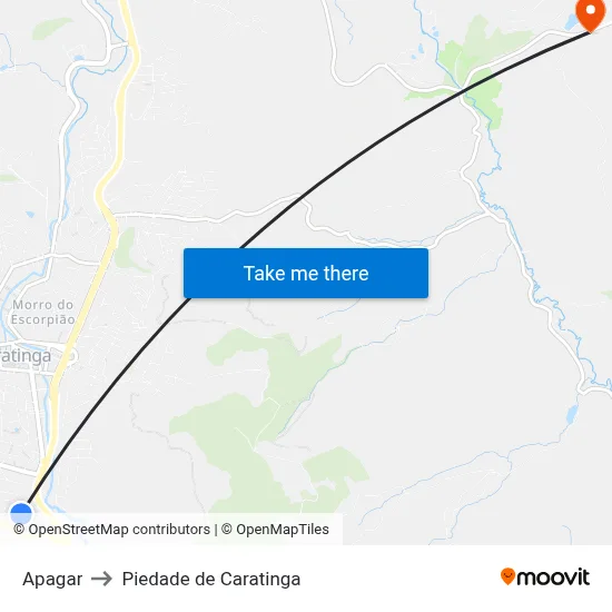 Apagar to Piedade de Caratinga map