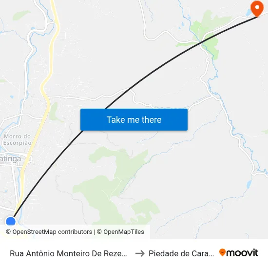 Rua Antônio Monteiro De Rezende, 360 to Piedade de Caratinga map