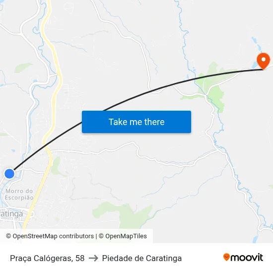 Praça Calógeras, 58 to Piedade de Caratinga map