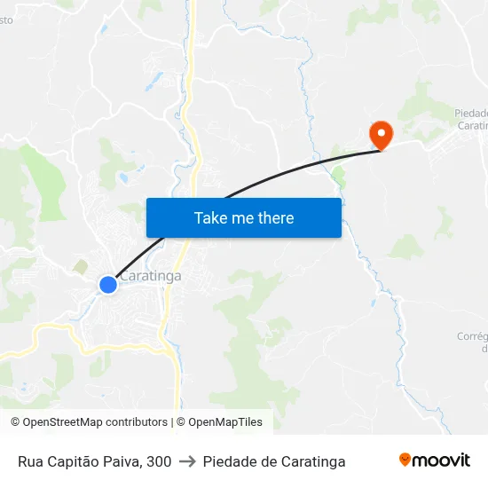 Rua Capitão Paiva, 300 to Piedade de Caratinga map