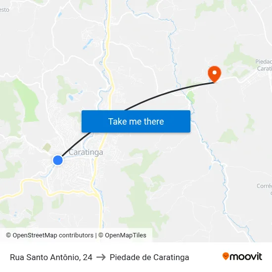 Rua Santo Antônio, 24 to Piedade de Caratinga map