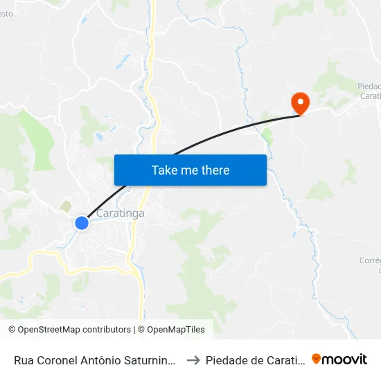 Rua Coronel Antônio Saturnino, 138 to Piedade de Caratinga map