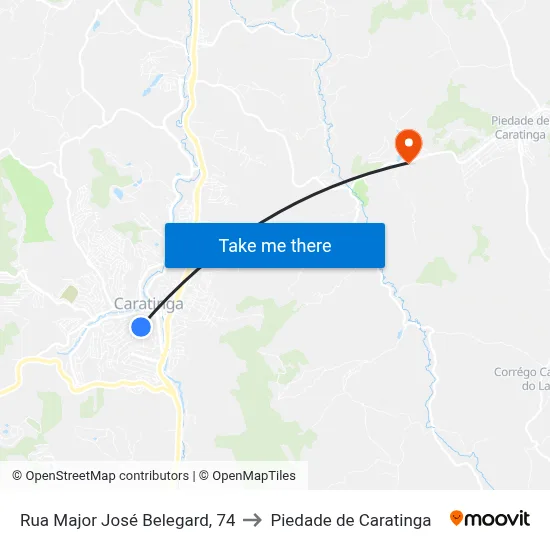 Rua Major José Belegard, 74 to Piedade de Caratinga map