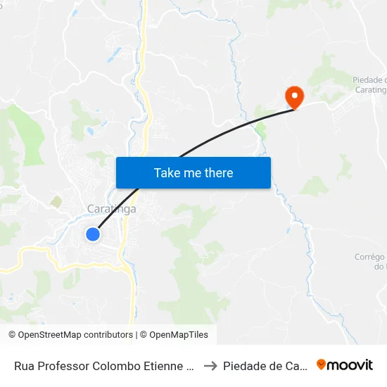 Rua Professor Colombo Etienne Arreguy, 306 to Piedade de Caratinga map