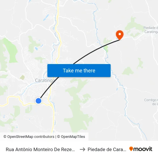 Rua Antônio Monteiro De Rezende, 893 to Piedade de Caratinga map
