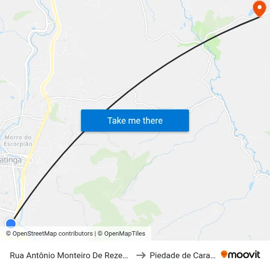 Rua Antônio Monteiro De Rezende, 331 to Piedade de Caratinga map