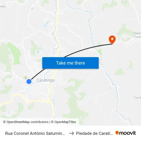 Rua Coronel Antônio Saturnino, 360 to Piedade de Caratinga map