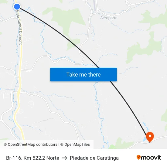 Br-116, Km 522,2 Norte to Piedade de Caratinga map