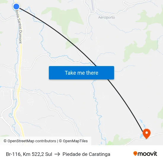 Br-116, Km 522,2 Sul to Piedade de Caratinga map