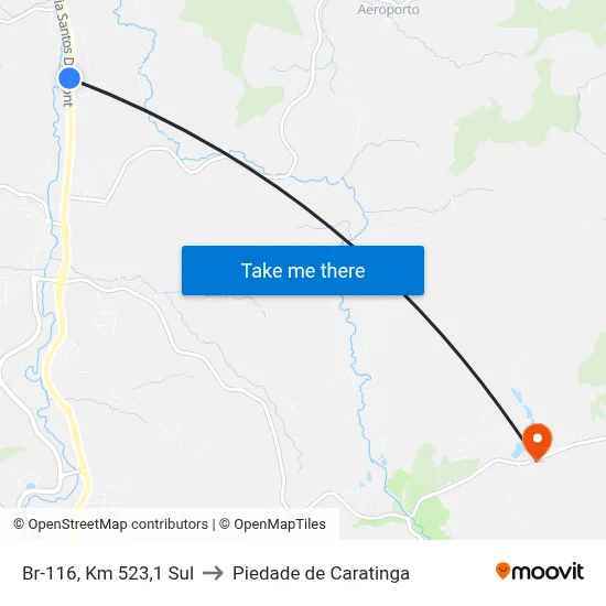 Br-116, Km 523,1 Sul to Piedade de Caratinga map