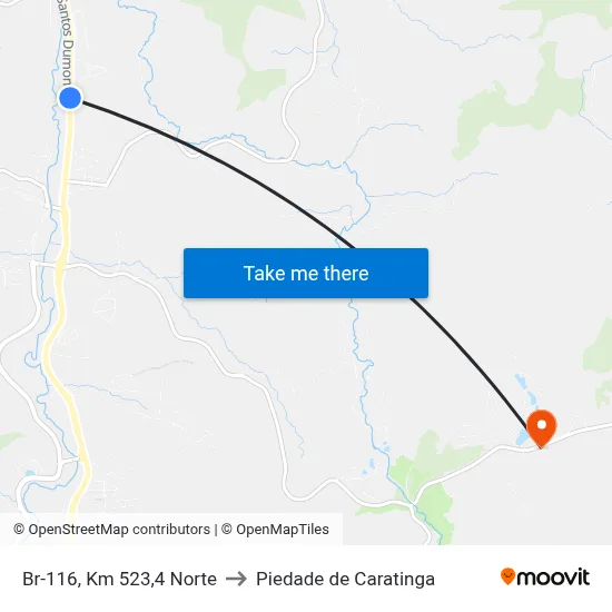 Br-116, Km 523,4 Norte to Piedade de Caratinga map