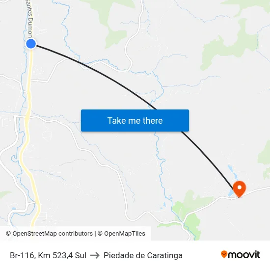 Br-116, Km 523,4 Sul to Piedade de Caratinga map