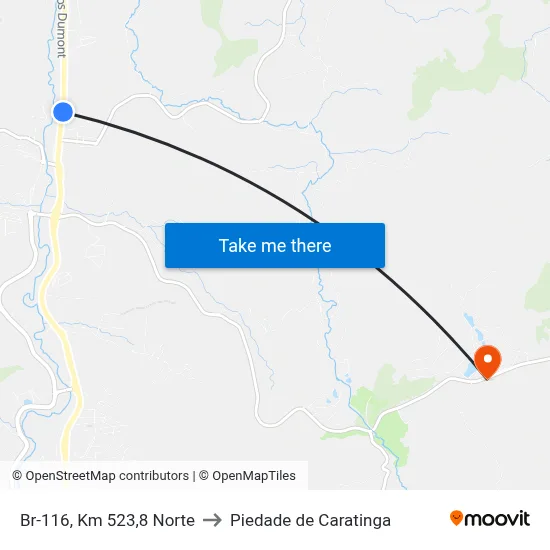 Br-116, Km 523,8 Norte to Piedade de Caratinga map