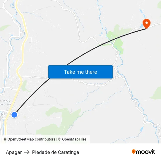 Apagar to Piedade de Caratinga map
