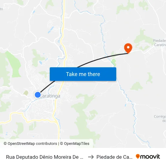 Rua Deputado Dênio Moreira De Carvalho, 169 to Piedade de Caratinga map