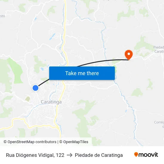 Rua Diógenes Vidigal, 122 to Piedade de Caratinga map