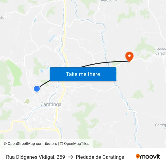 Rua Diógenes Vidigal, 259 to Piedade de Caratinga map
