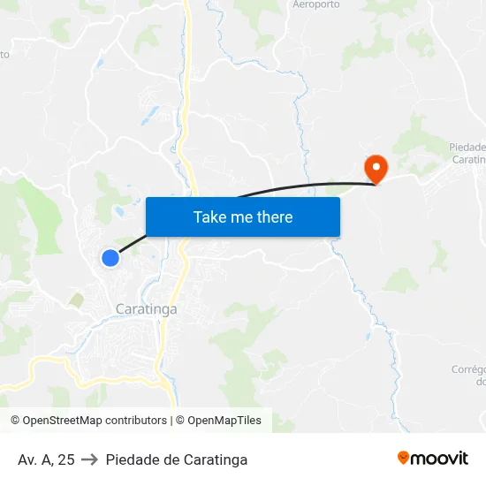 Av. A, 25 to Piedade de Caratinga map