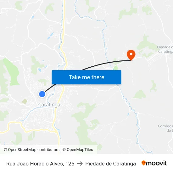 Rua João Horácio Alves, 125 to Piedade de Caratinga map
