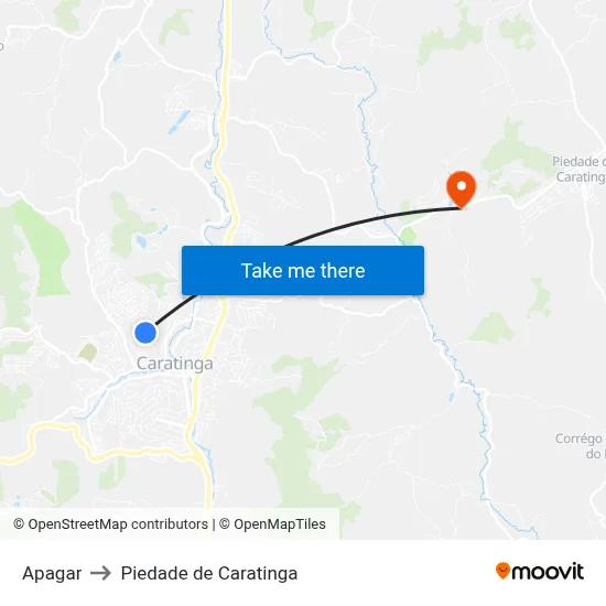 Apagar to Piedade de Caratinga map