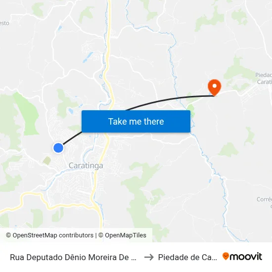 Rua Deputado Dênio Moreira De Carvalho, 835 to Piedade de Caratinga map
