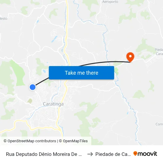 Rua Deputado Dênio Moreira De Carvalho, 1300 to Piedade de Caratinga map