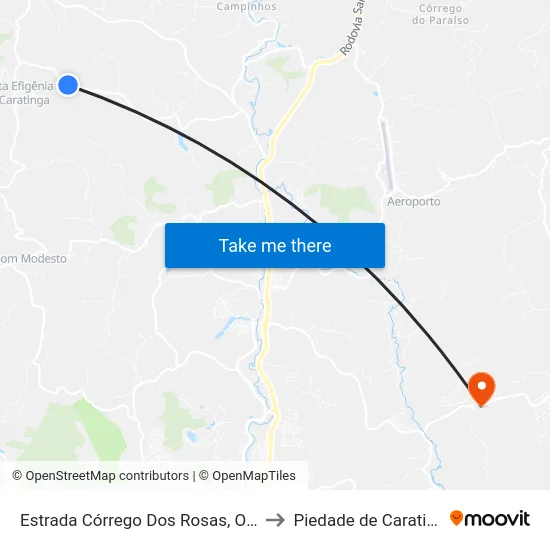 Estrada Córrego Dos Rosas, Oeste to Piedade de Caratinga map