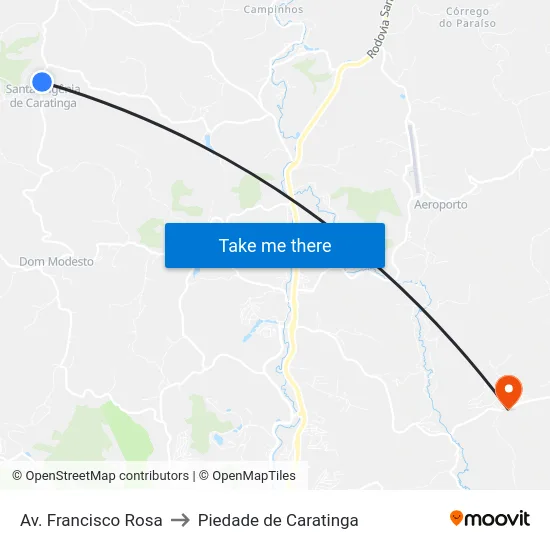 Av. Francisco Rosa to Piedade de Caratinga map