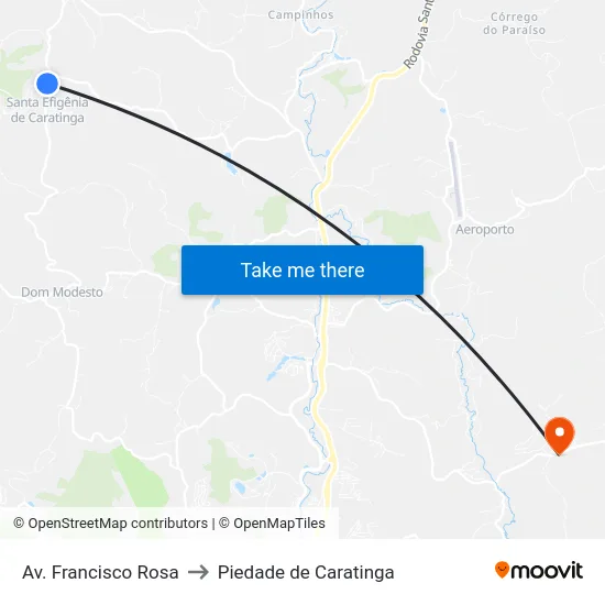 Av. Francisco Rosa to Piedade de Caratinga map