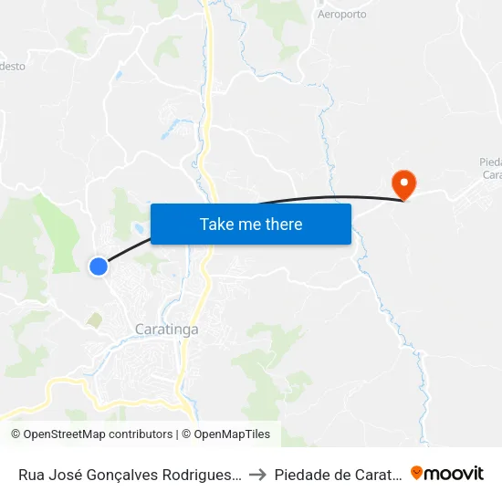 Rua José Gonçalves Rodrigues, 1530 to Piedade de Caratinga map