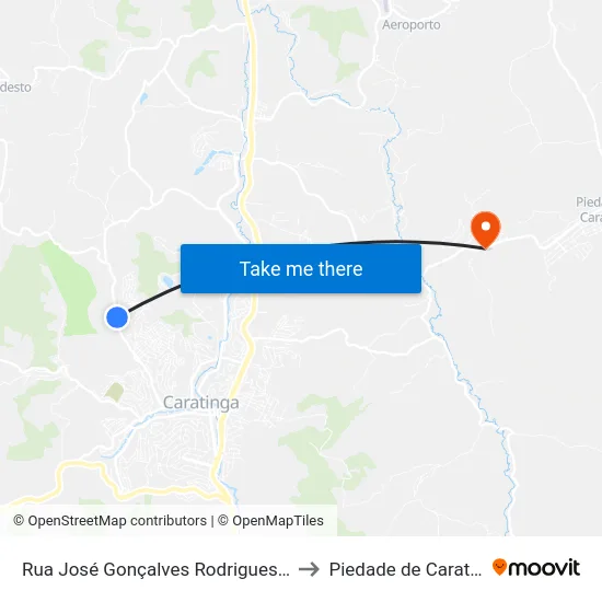 Rua José Gonçalves Rodrigues, 1715 to Piedade de Caratinga map
