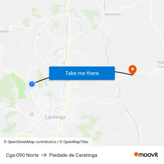 Cga-090 Norte to Piedade de Caratinga map
