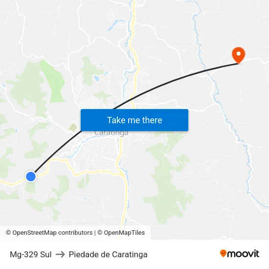 Mg-329 Sul to Piedade de Caratinga map