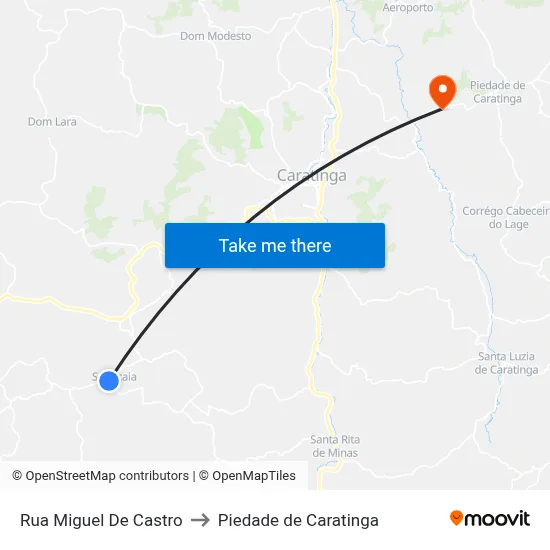 Rua Miguel De Castro to Piedade de Caratinga map