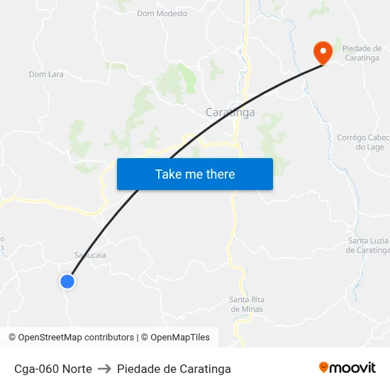 Cga-060 Norte to Piedade de Caratinga map