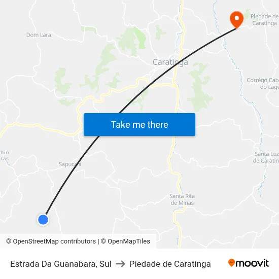 Estrada Da Guanabara, Sul to Piedade de Caratinga map